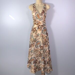 Marella size 8 Iolanda racer back satin maxi dress paisley tan champagne color